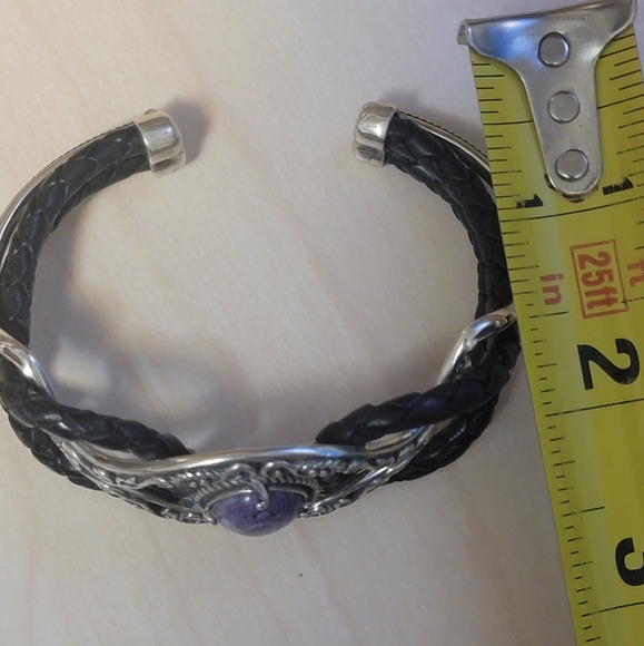 Carolyn Pollack/Relios Sterling Silver Leather Purple Charoite Cuff Bracelet - Picture 3 of 7